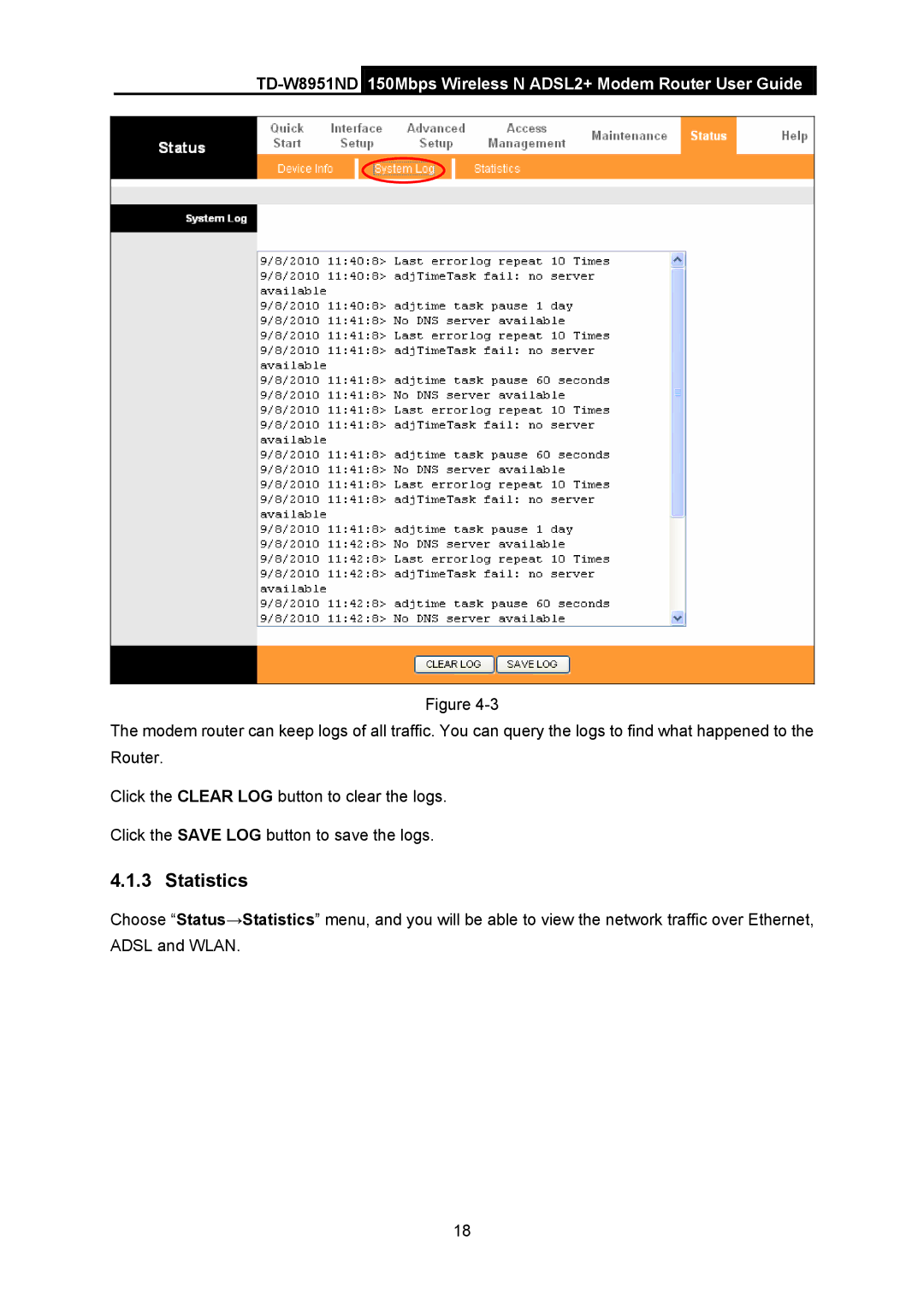 TP-Link td-w8951nd manual Statistics 