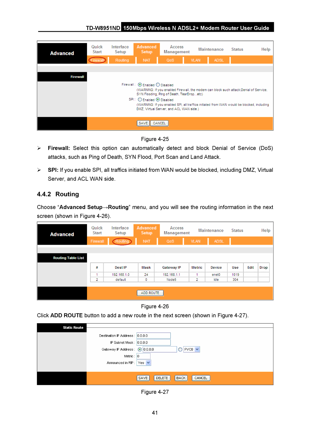 TP-Link td-w8951nd manual Routing 