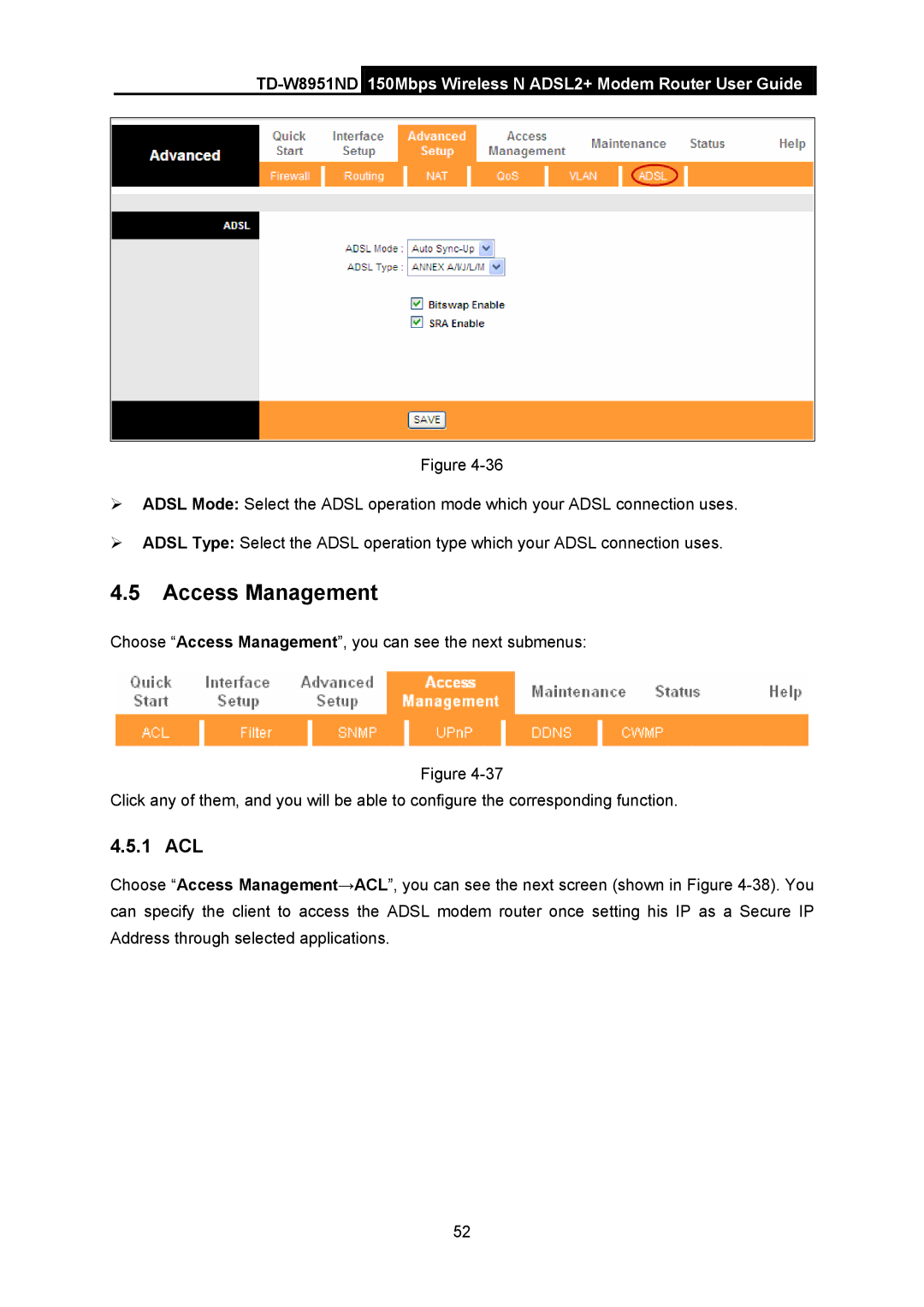 TP-Link td-w8951nd manual Access Management, 1 ACL 