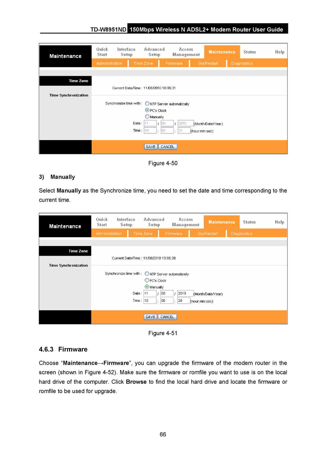 TP-Link td-w8951nd manual Firmware, Manually 