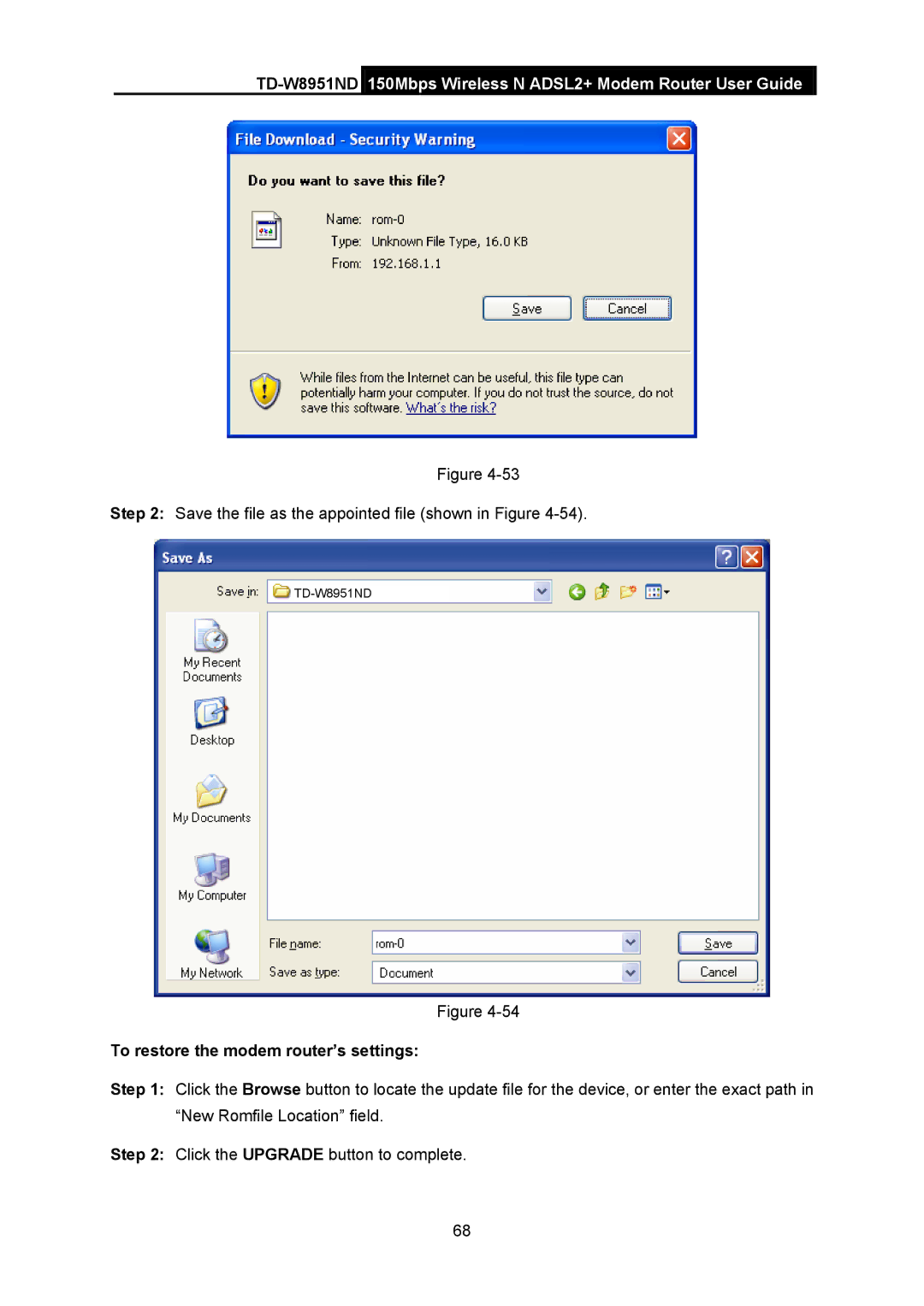 TP-Link td-w8951nd manual To restore the modem router’s settings 