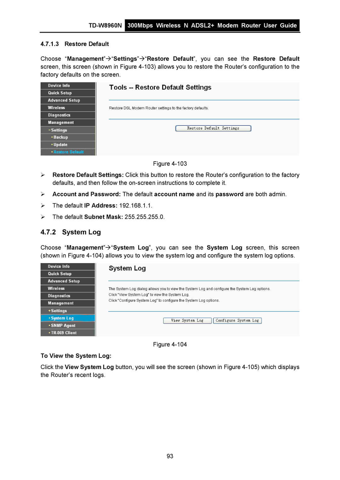 TP-Link TD-W8960N manual To View the System Log 