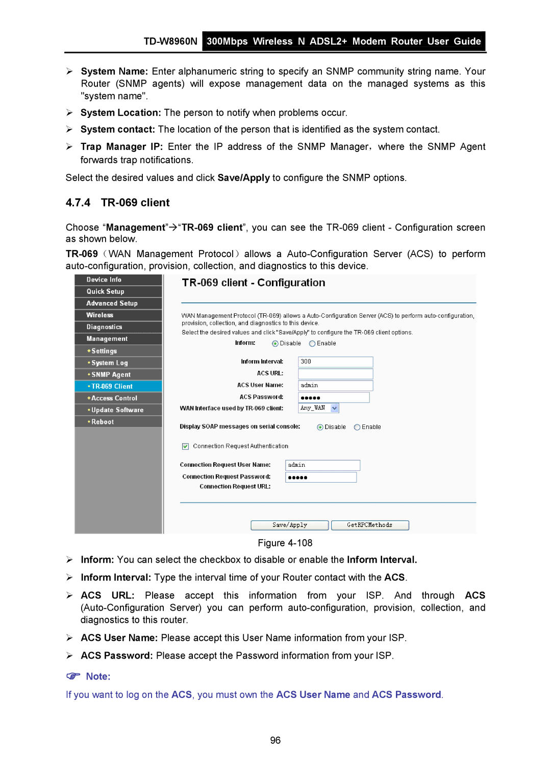 TP-Link TD-W8960N manual 4 TR-069 client 