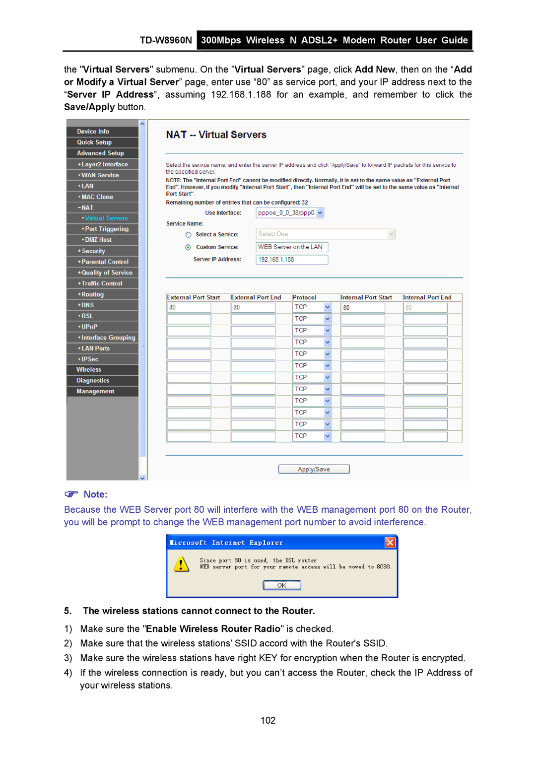 TP-Link TD-W8960N manual Save/Apply button, Wireless stations cannot connect to the Router 