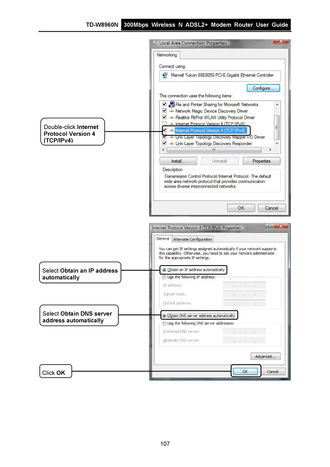 TP-Link TD-W8960N manual Click OK 107 