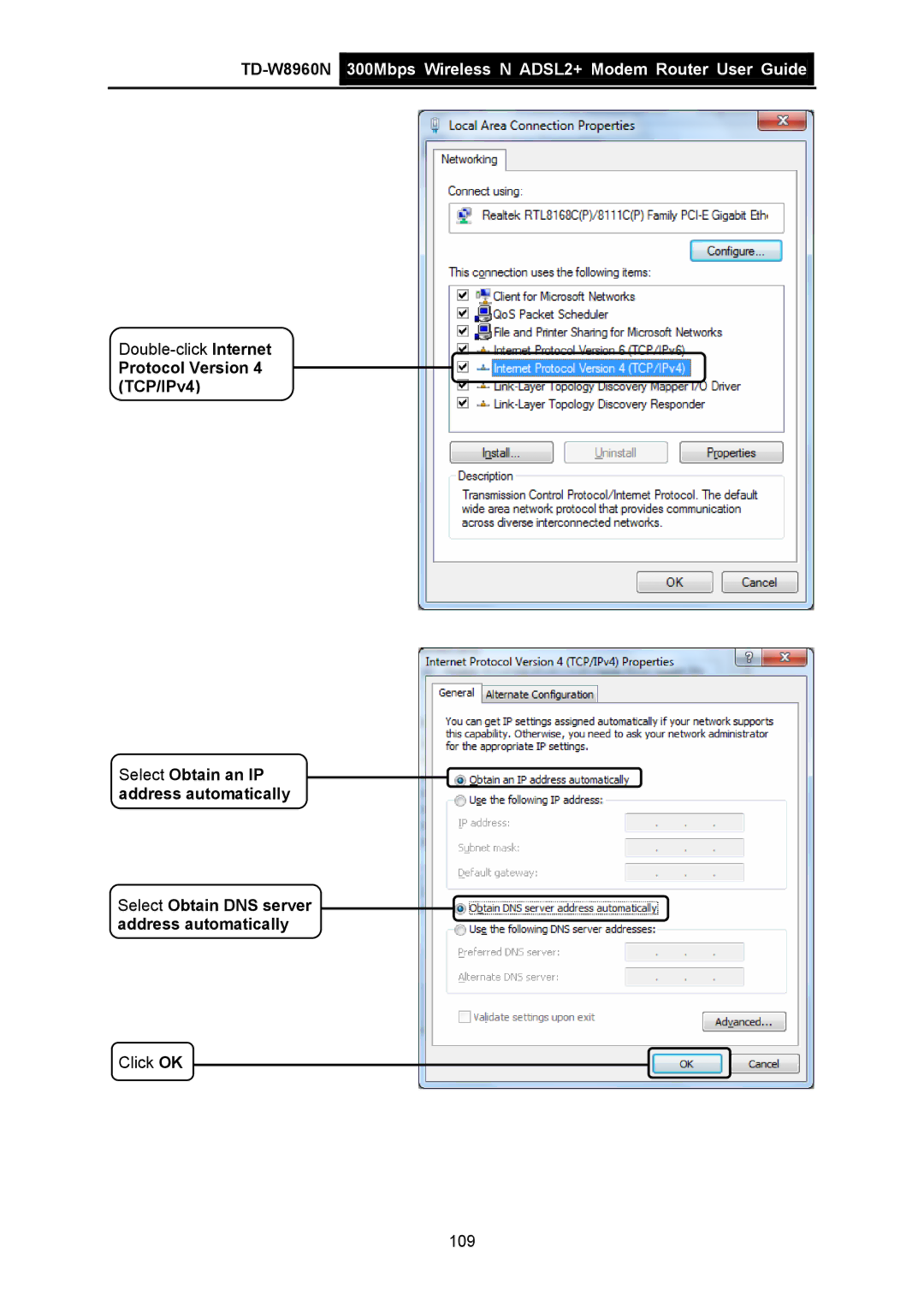 TP-Link TD-W8960N manual Click OK 109 