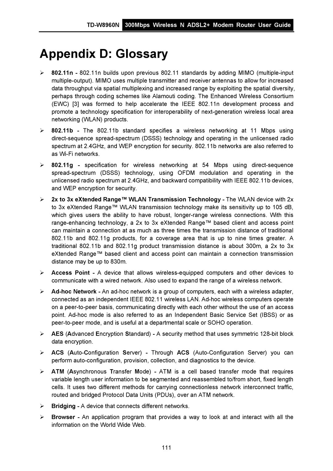 TP-Link TD-W8960N manual Appendix D Glossary 