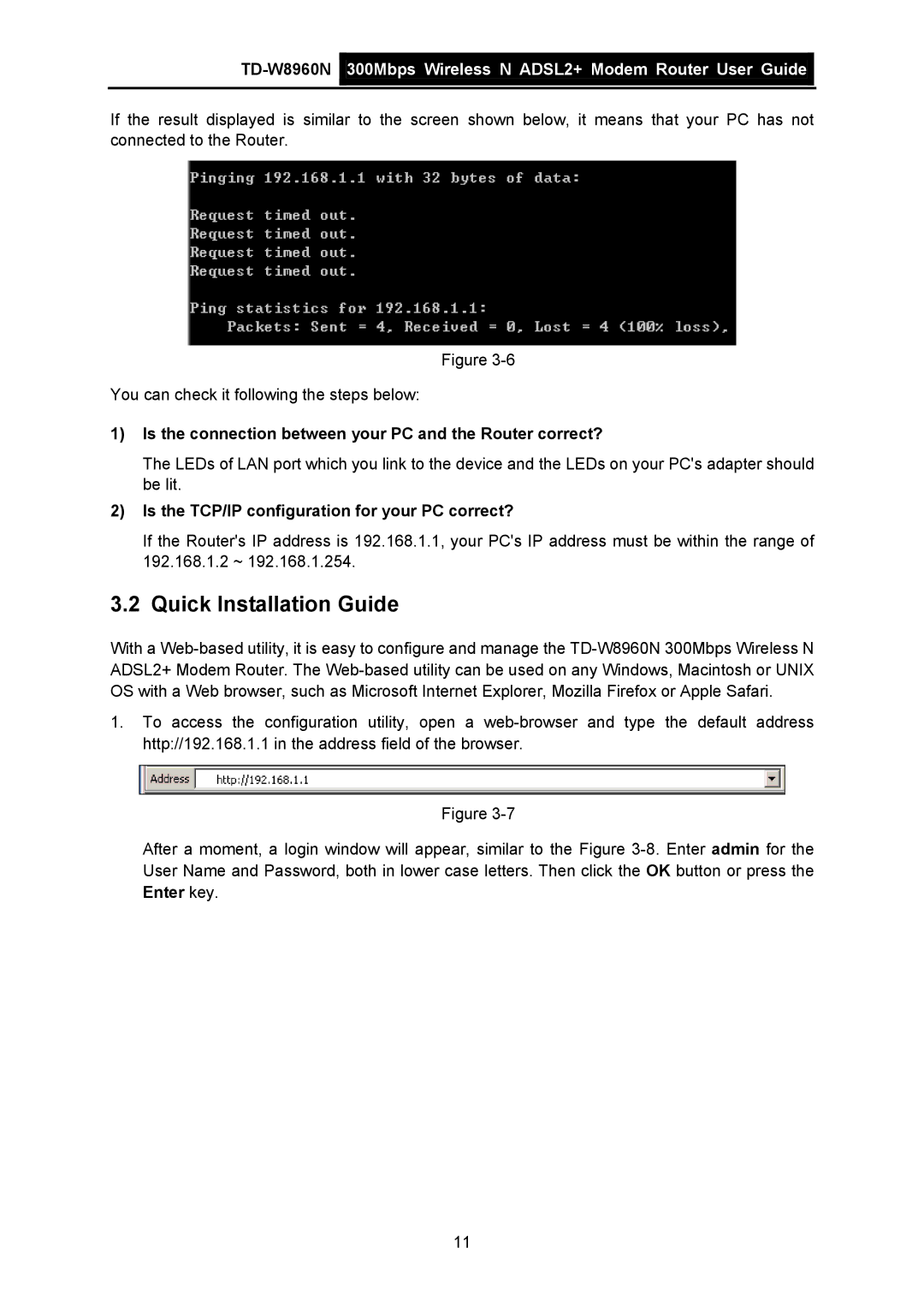 TP-Link TD-W8960N manual Quick Installation Guide, Is the connection between your PC and the Router correct? 