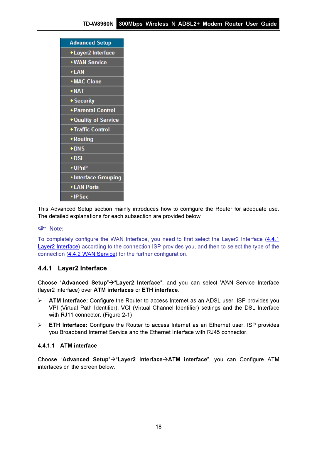 TP-Link TD-W8960N manual Layer2 Interface 