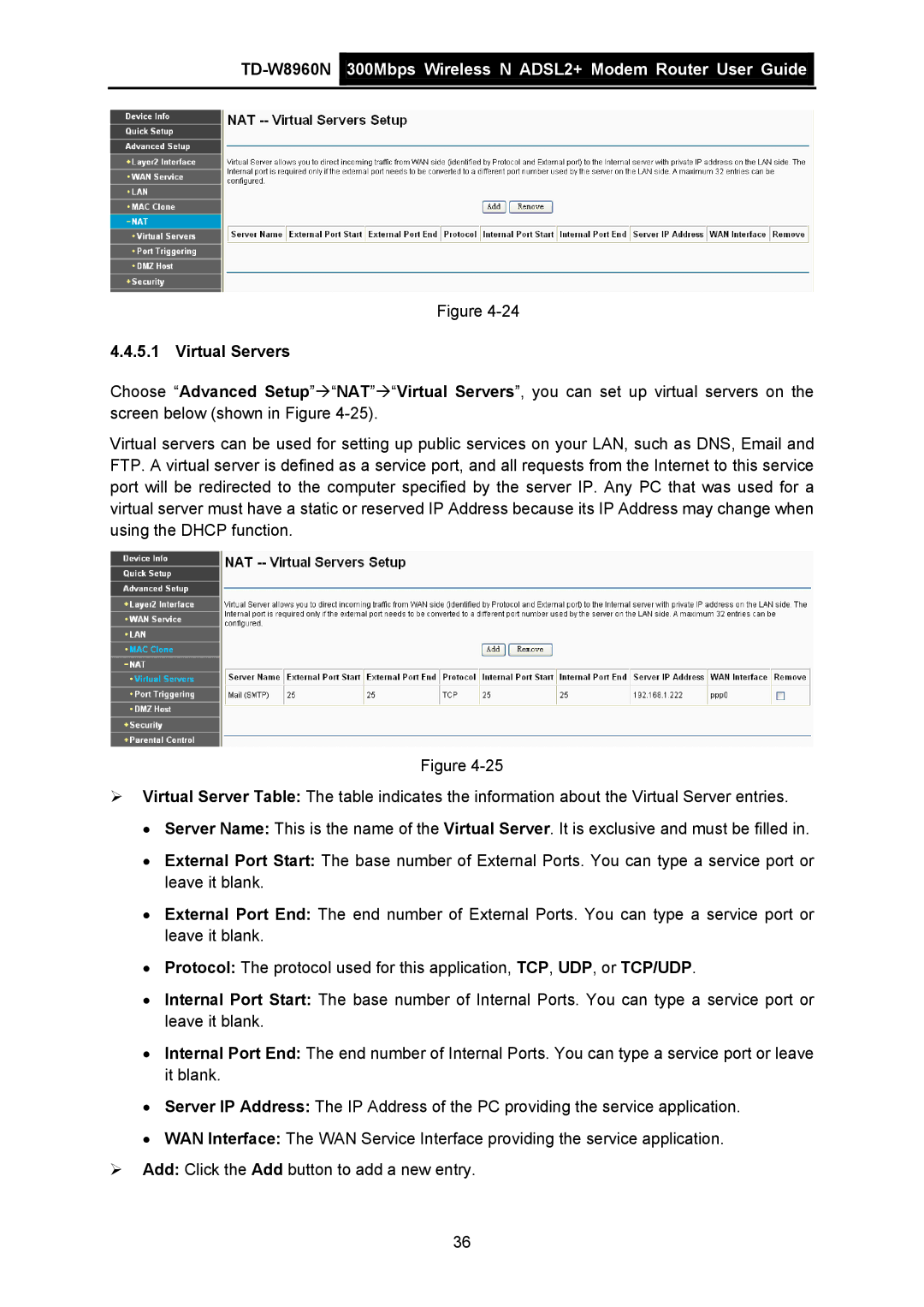 TP-Link TD-W8960N manual Virtual Servers 