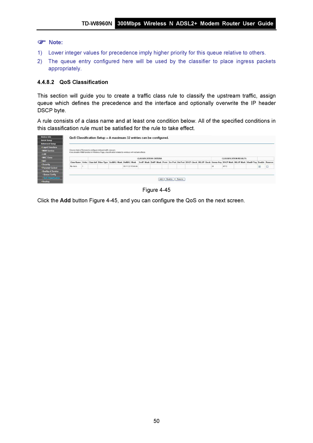 TP-Link TD-W8960N manual QoS Classification 
