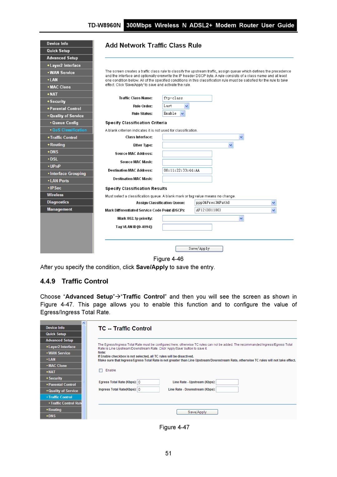 TP-Link TD-W8960N manual Traffic Control 