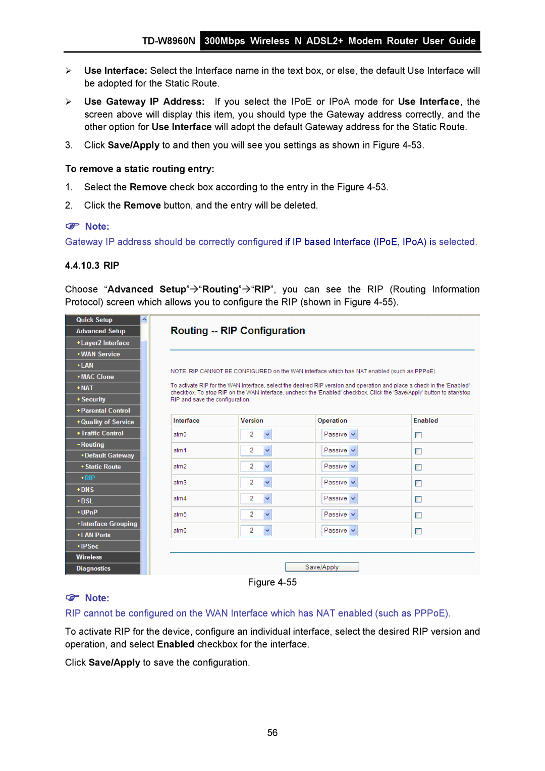 TP-Link TD-W8960N manual To remove a static routing entry, 10.3 RIP 