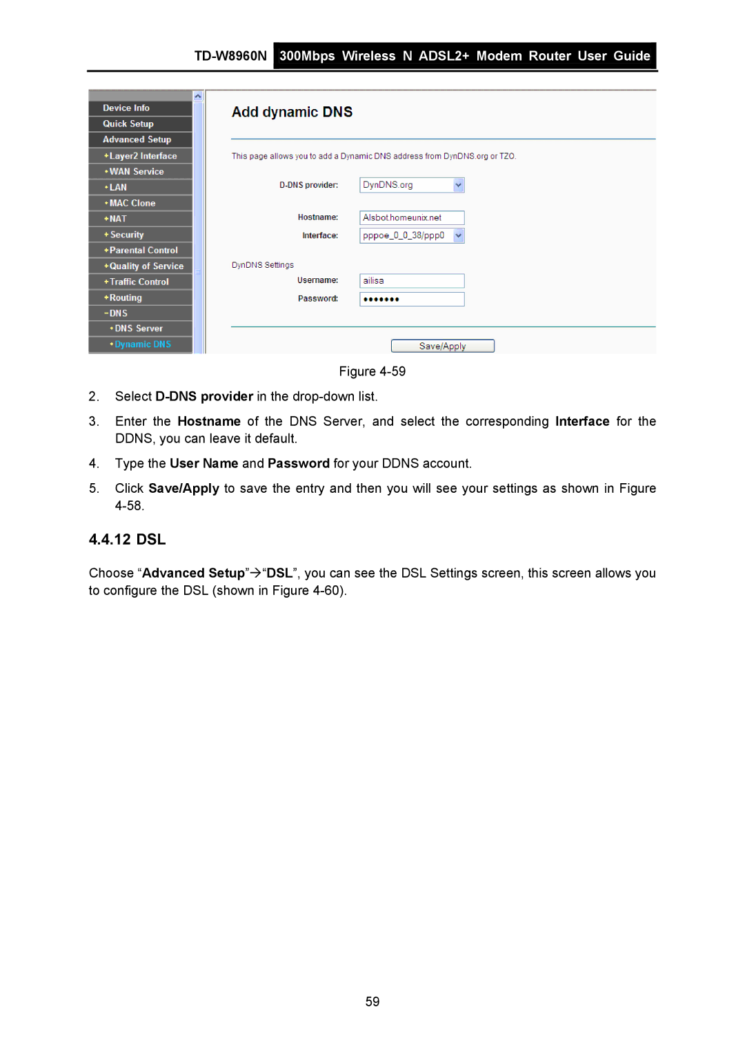 TP-Link TD-W8960N manual 12 DSL 