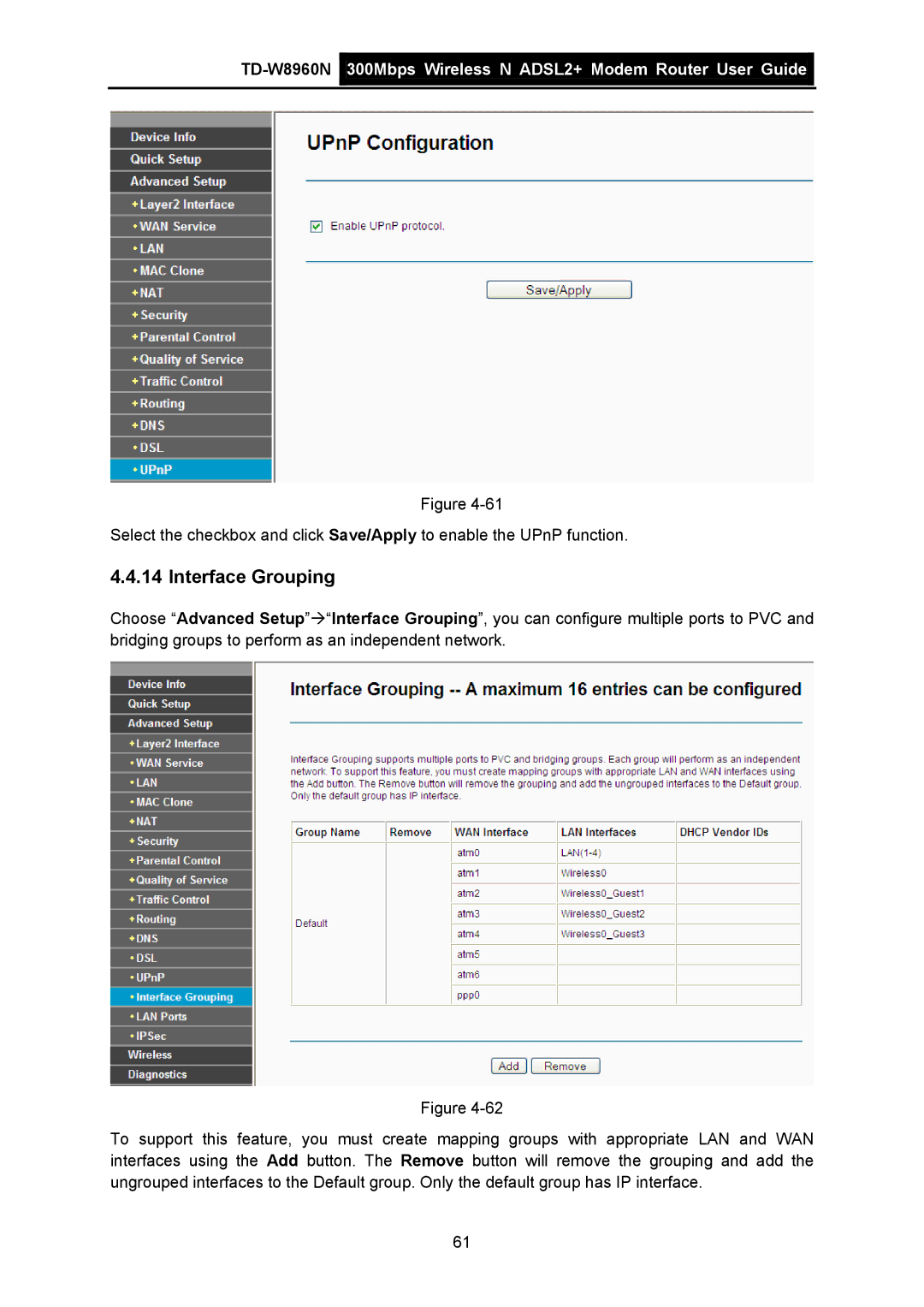 TP-Link TD-W8960N manual Interface Grouping 