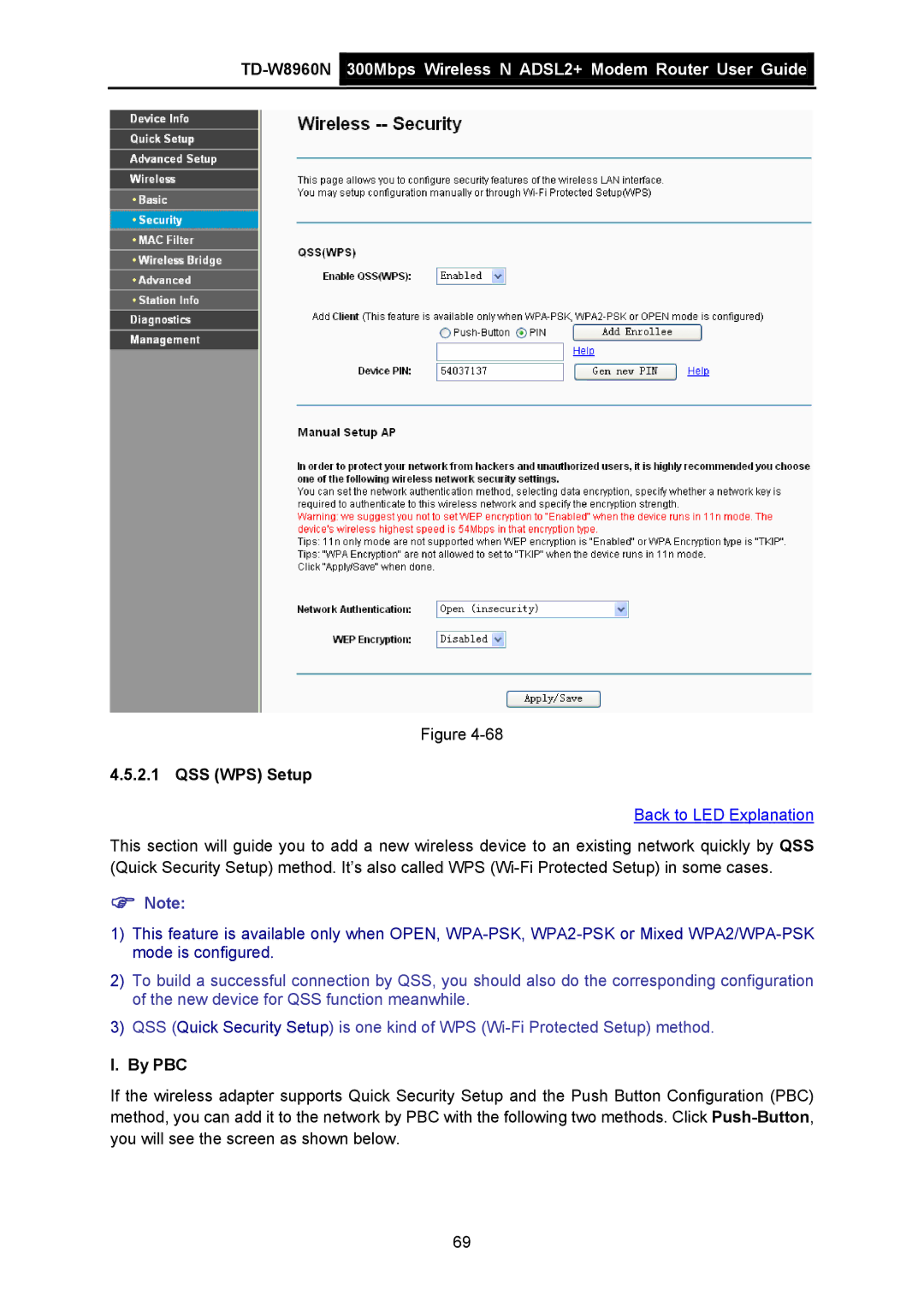 TP-Link TD-W8960N manual QSS WPS Setup, By PBC 