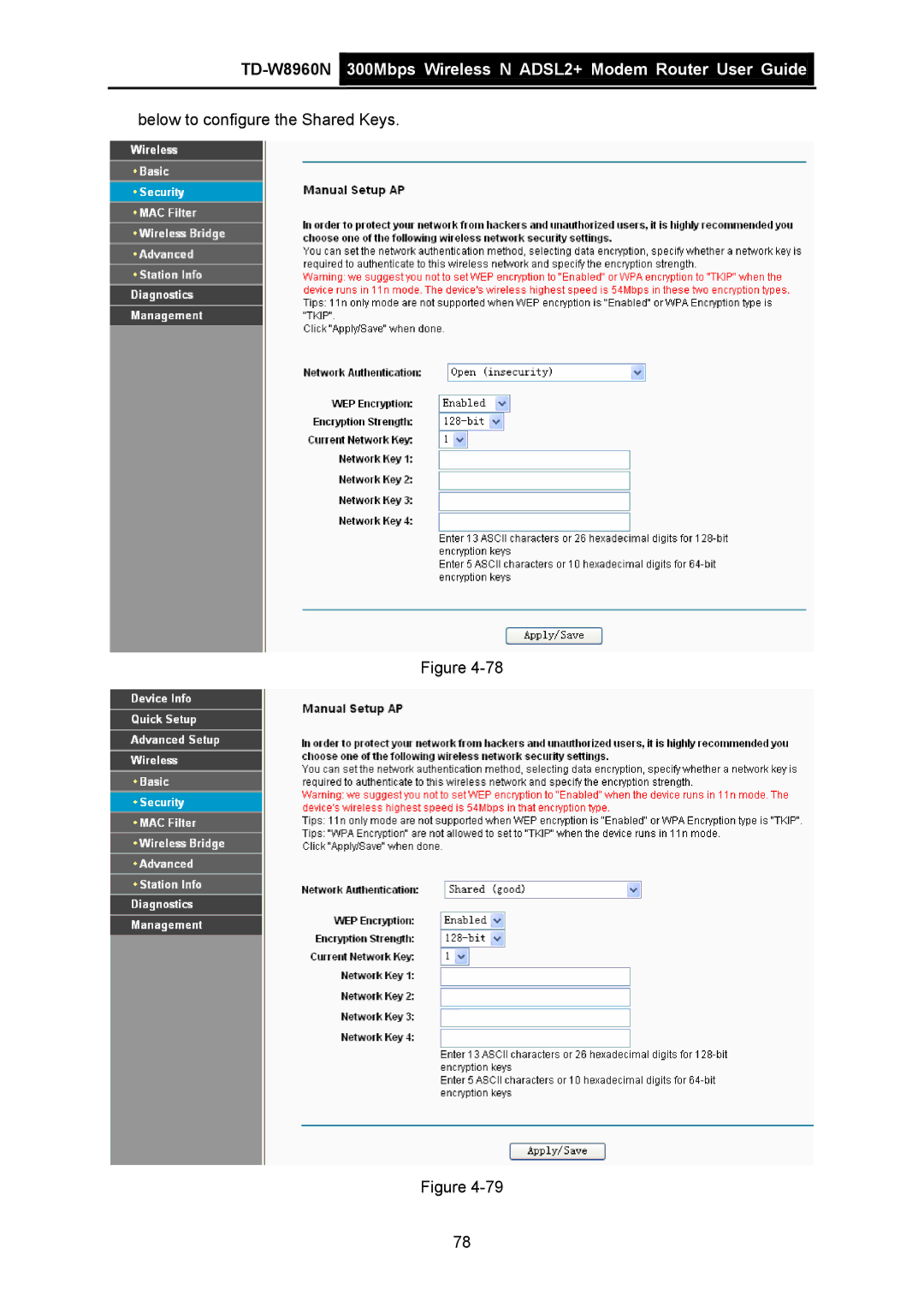 TP-Link TD-W8960N manual Below to configure the Shared Keys 