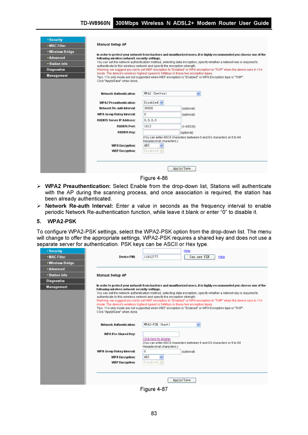 TP-Link TD-W8960N manual WPA2-PSK 