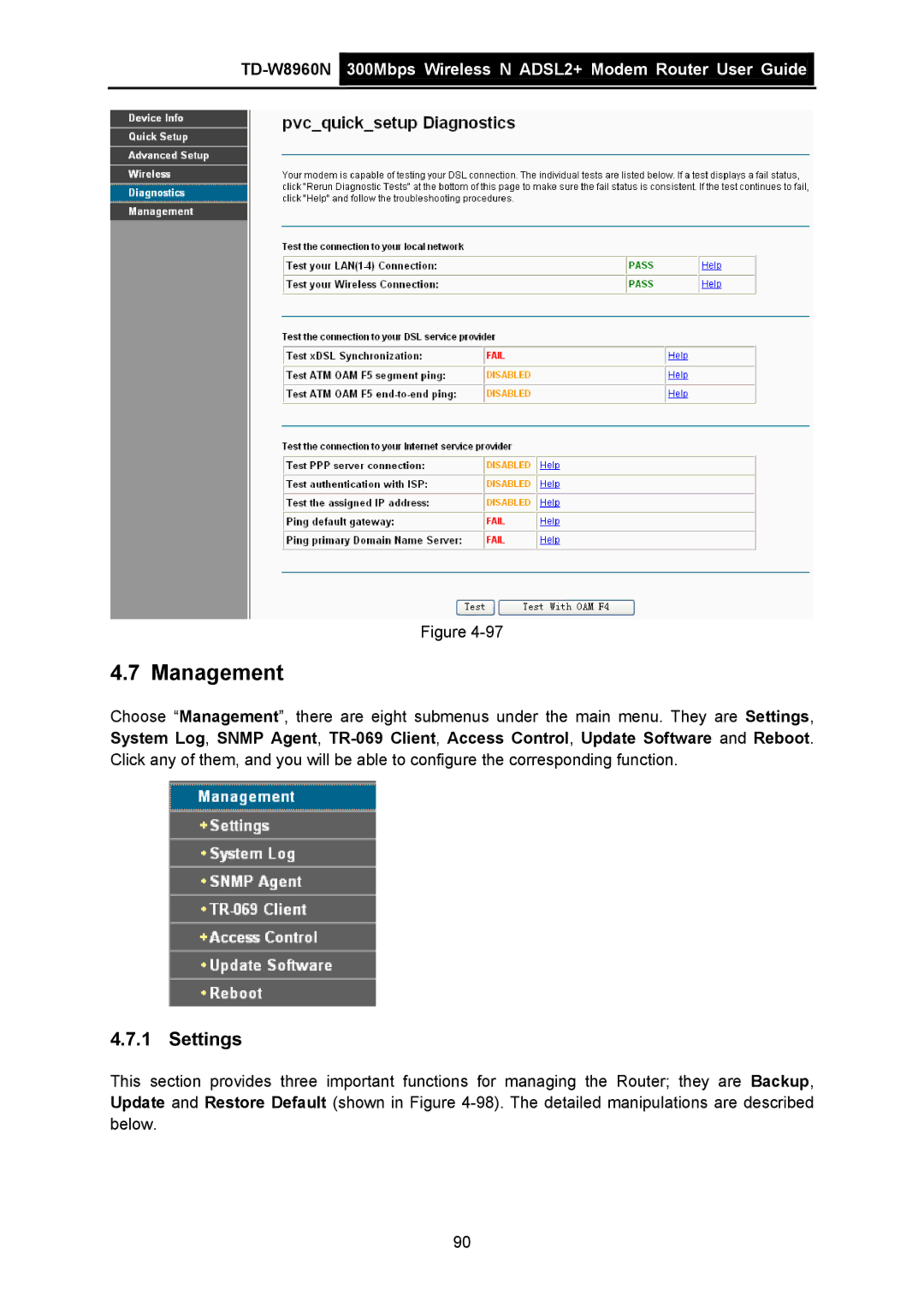 TP-Link TD-W8960N manual Management, Settings 