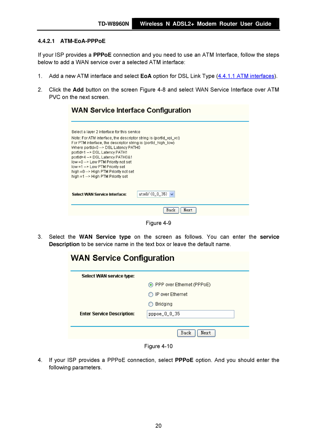 TP-Link TD-W8960N manual ATM-EoA-PPPoE 