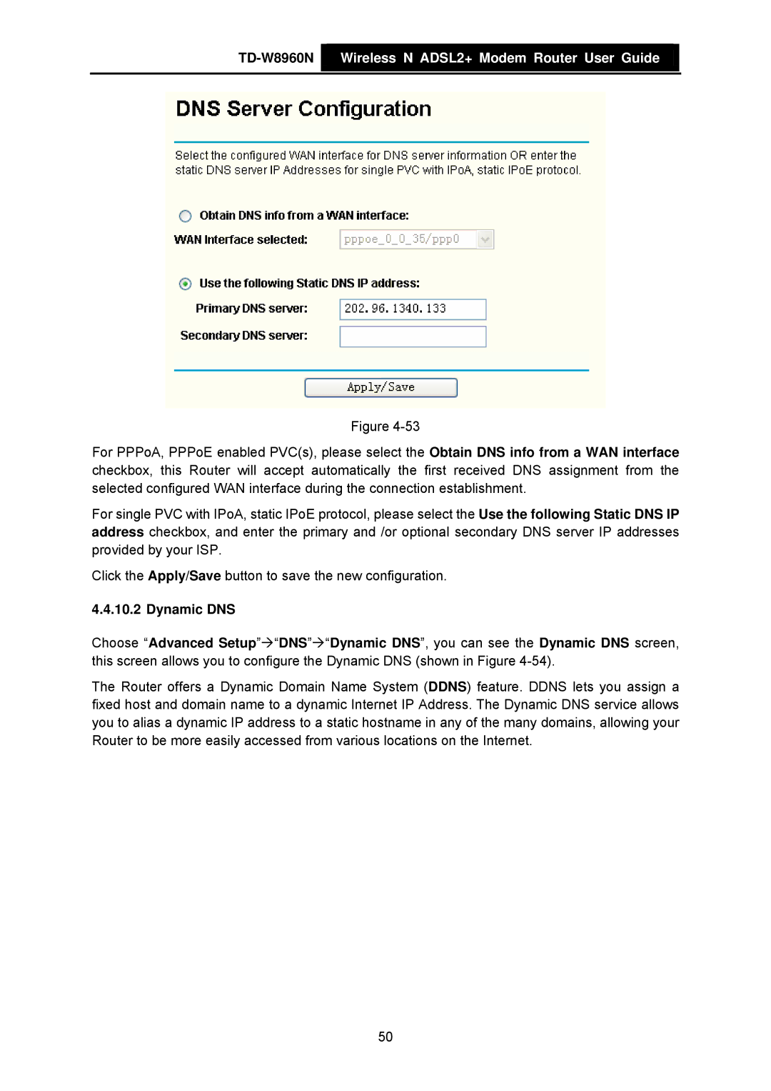 TP-Link TD-W8960N manual Dynamic DNS 