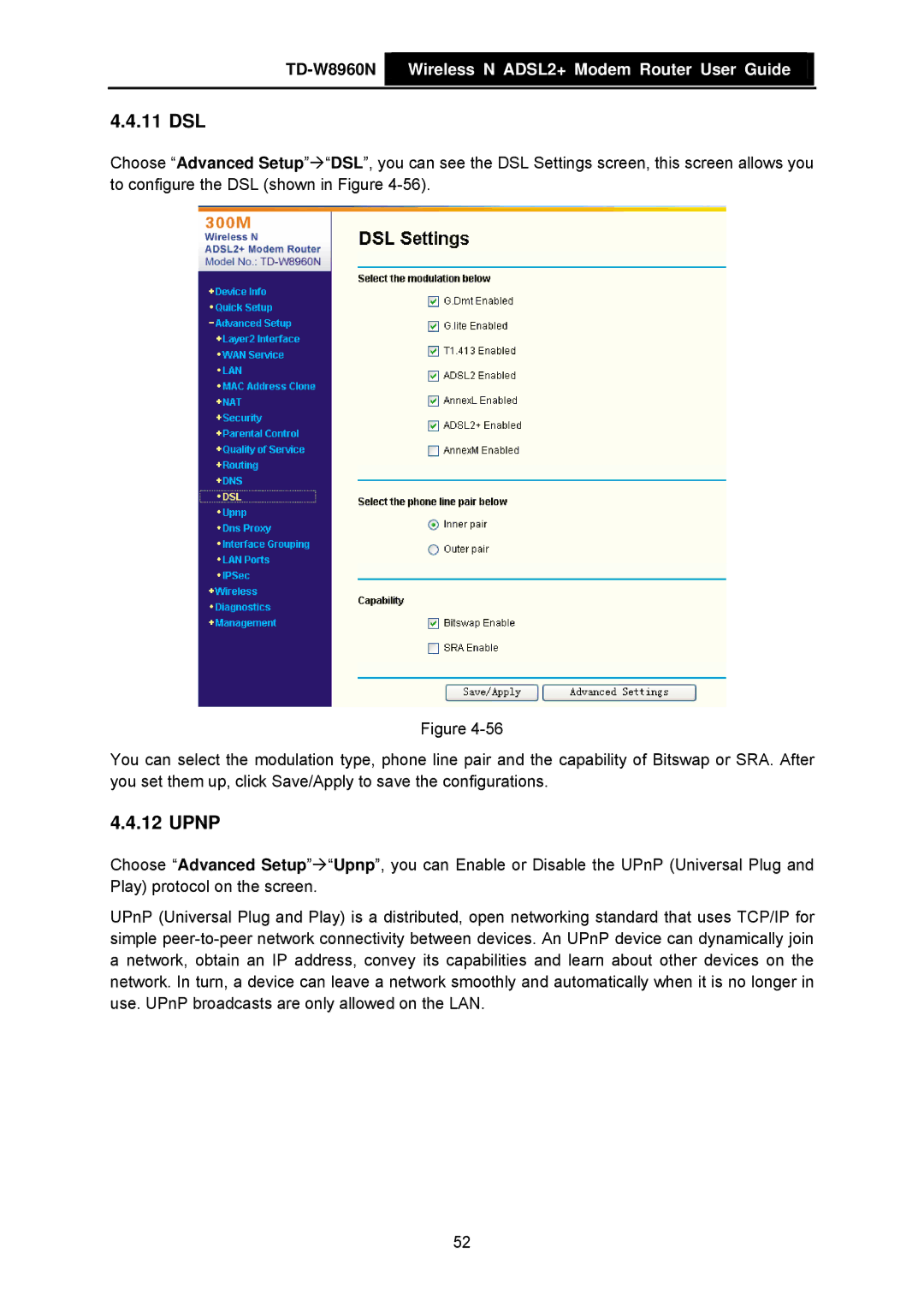 TP-Link TD-W8960N manual 11 DSL, Upnp 