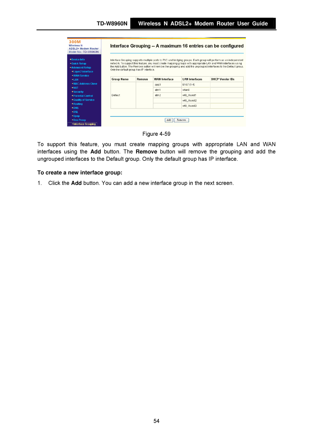 TP-Link TD-W8960N manual To create a new interface group 