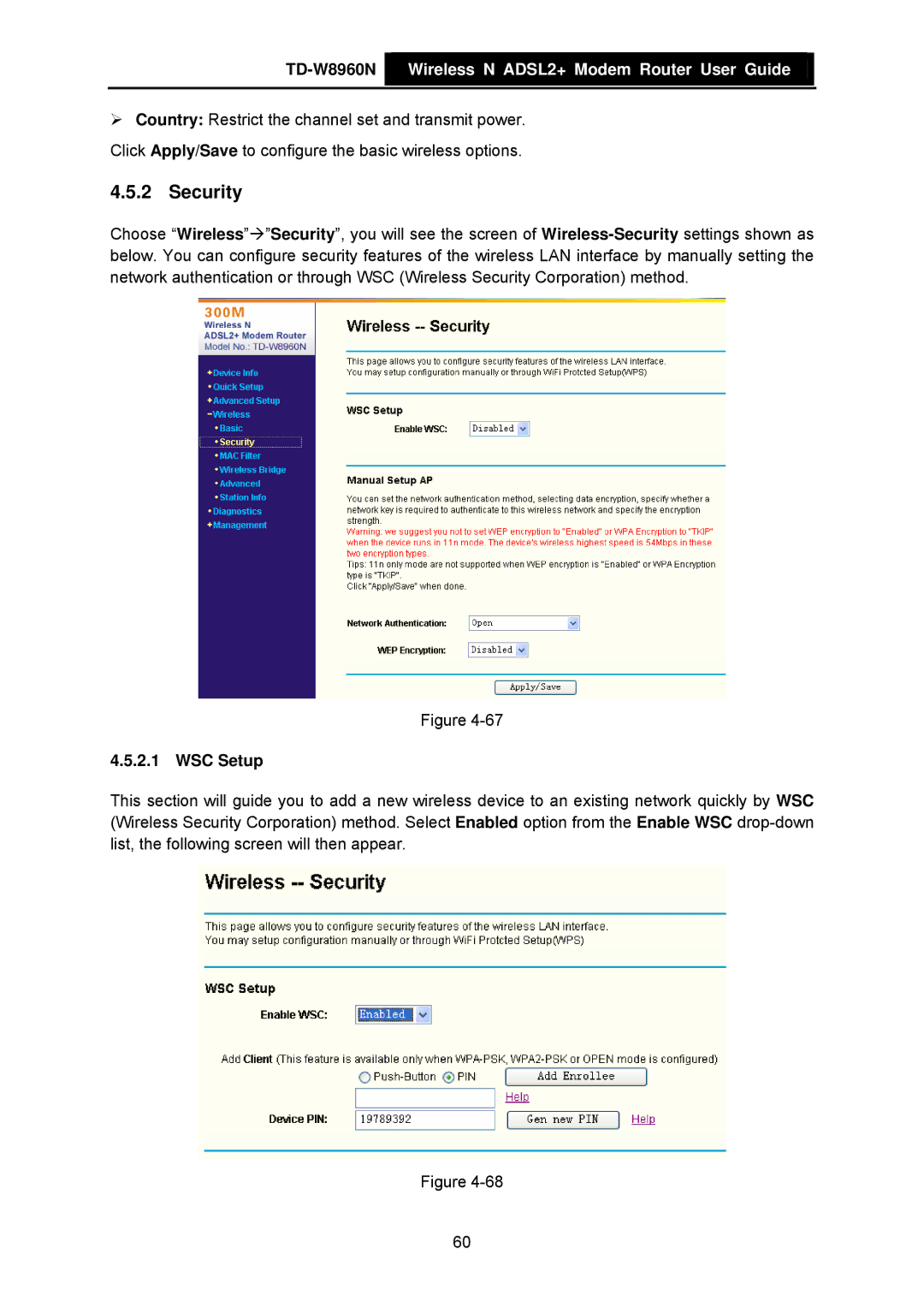 TP-Link TD-W8960N manual Security, WSC Setup 