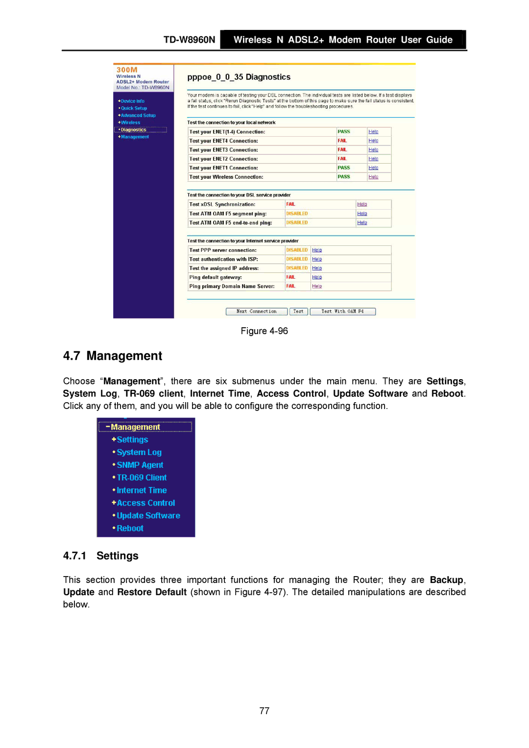 TP-Link TD-W8960N manual Management, Settings 