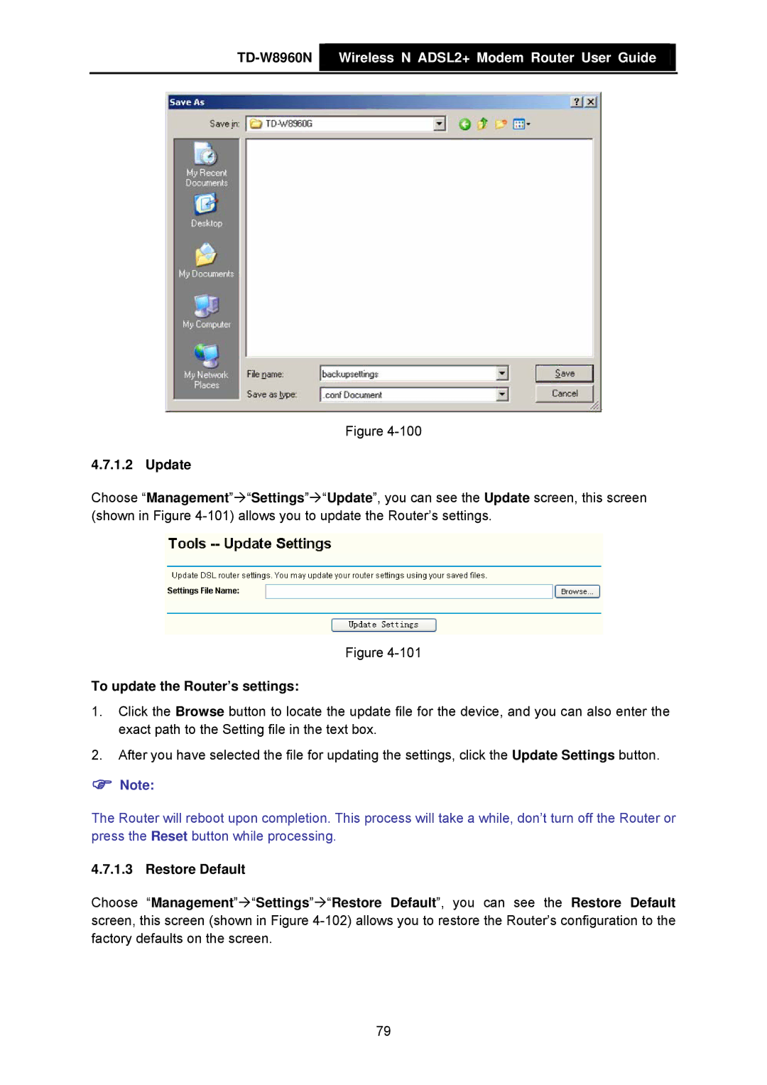 TP-Link TD-W8960N manual Update, To update the Router’s settings 