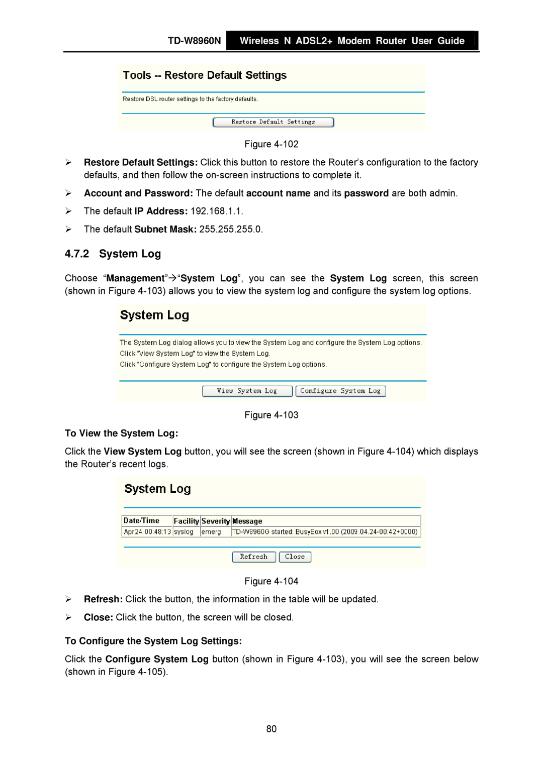 TP-Link TD-W8960N manual To View the System Log, To Configure the System Log Settings 