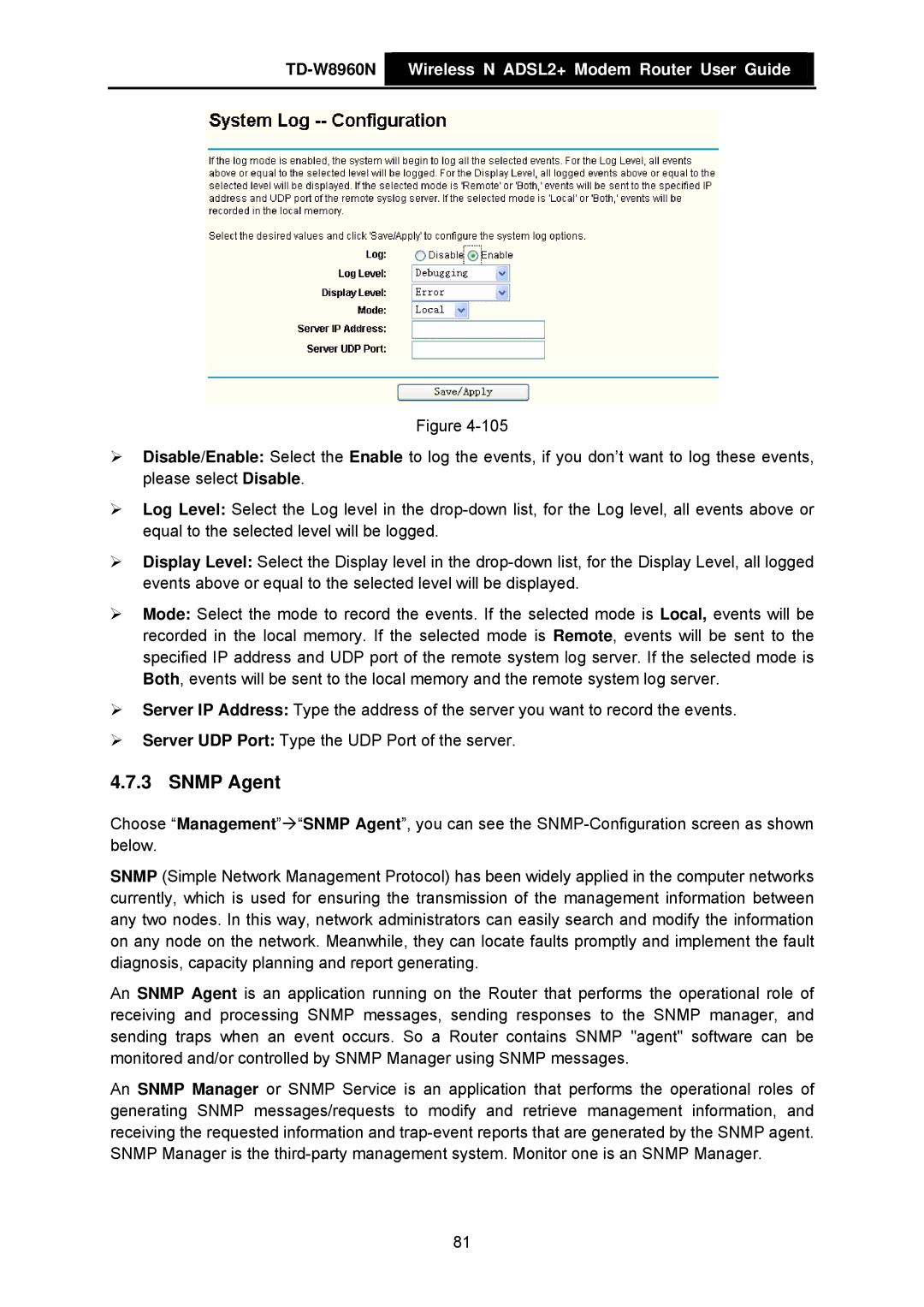 TP-Link TD-W8960N manual Snmp Agent 