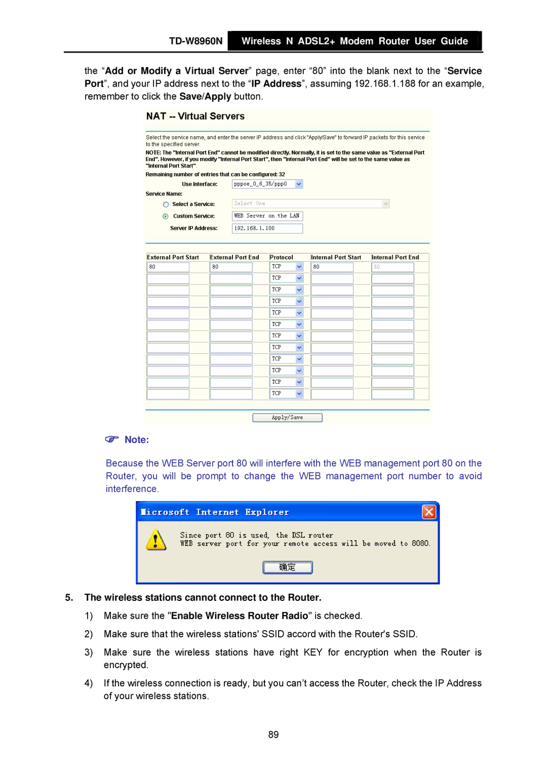 TP-Link TD-W8960N manual Wireless stations cannot connect to the Router 