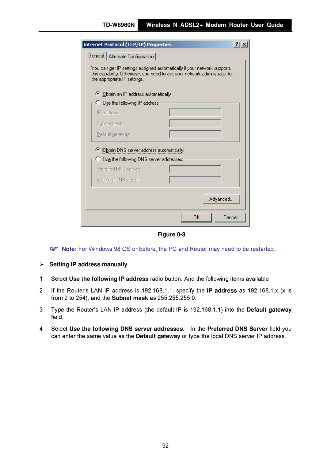 TP-Link TD-W8960N ¾ Setting IP address manually 