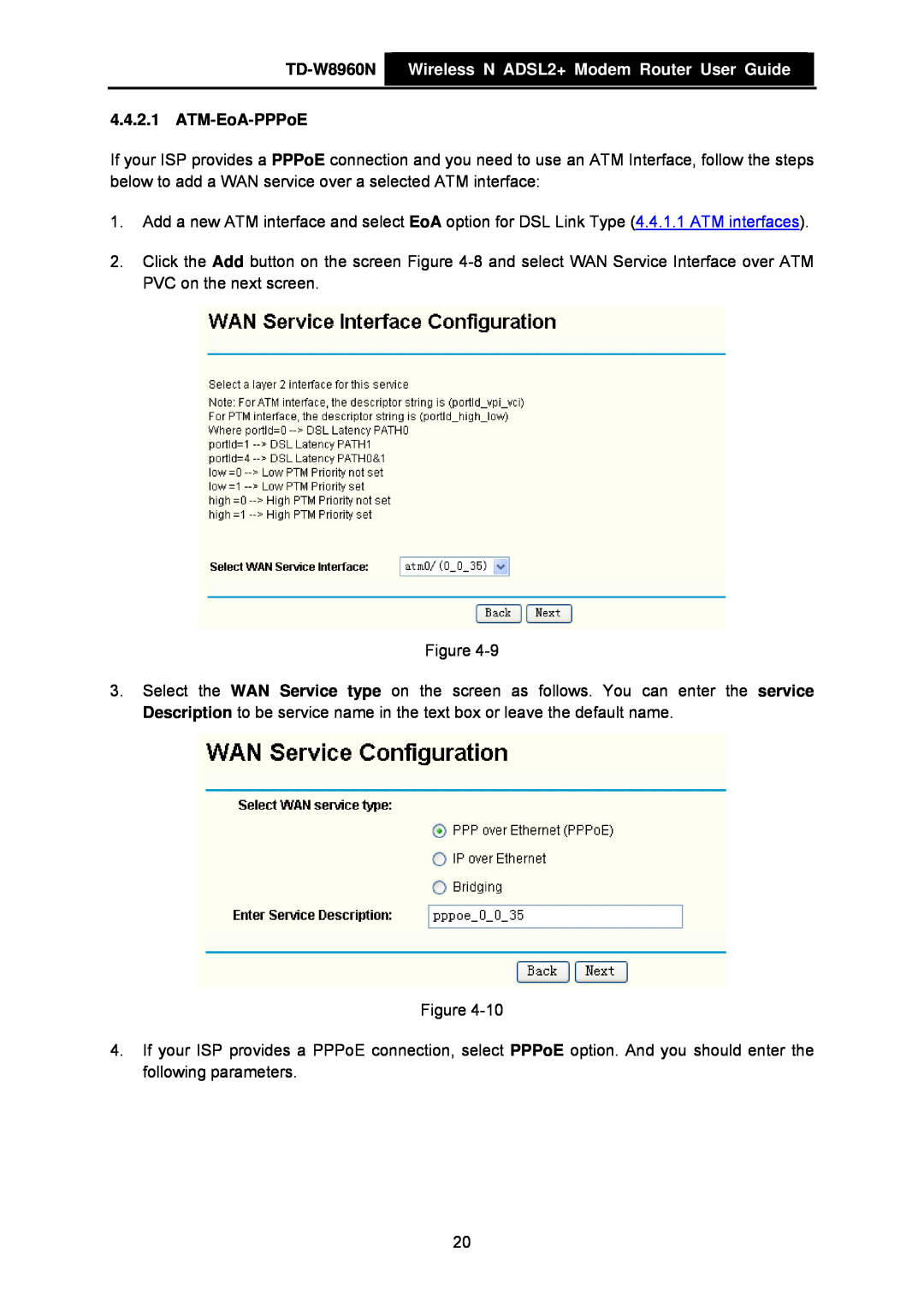 TP-Link manual TD-W8960N Wireless N ADSL2+ Modem Router User Guide, ATM-EoA-PPPoE 