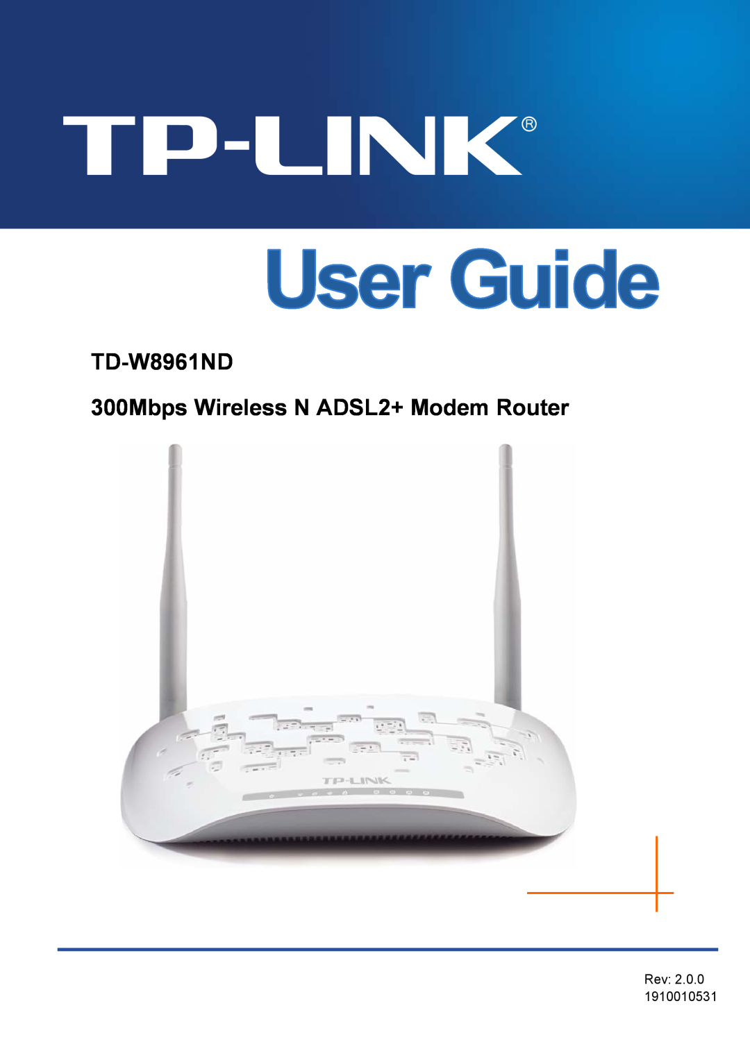 TP-Link td-w8961nd manual TD-W8961ND 300Mbps Wireless N ADSL2+ Modem Router, Rev 2.0.0 
