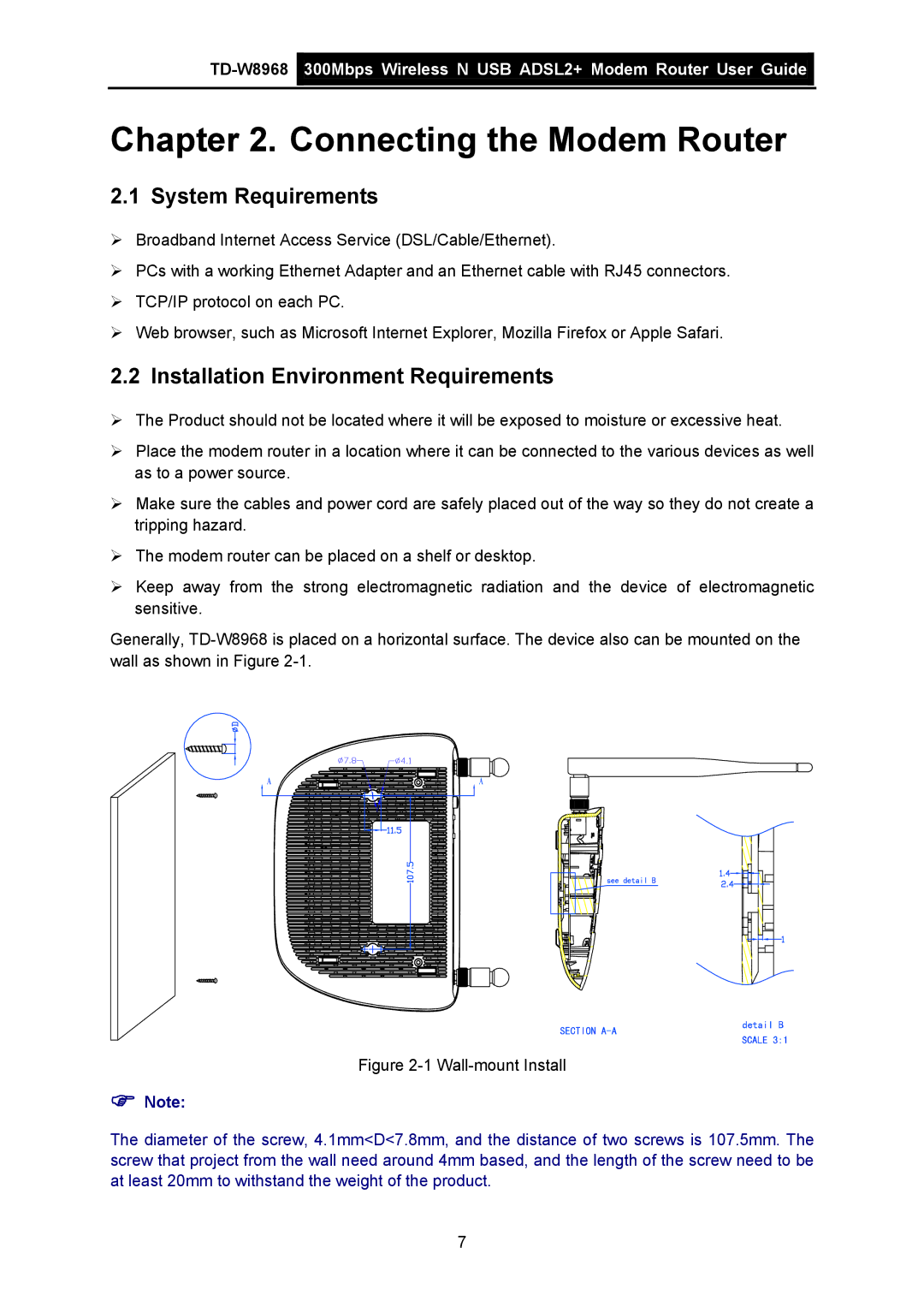 TP-Link TD-W8968 manual System Requirements, Installation Environment Requirements 