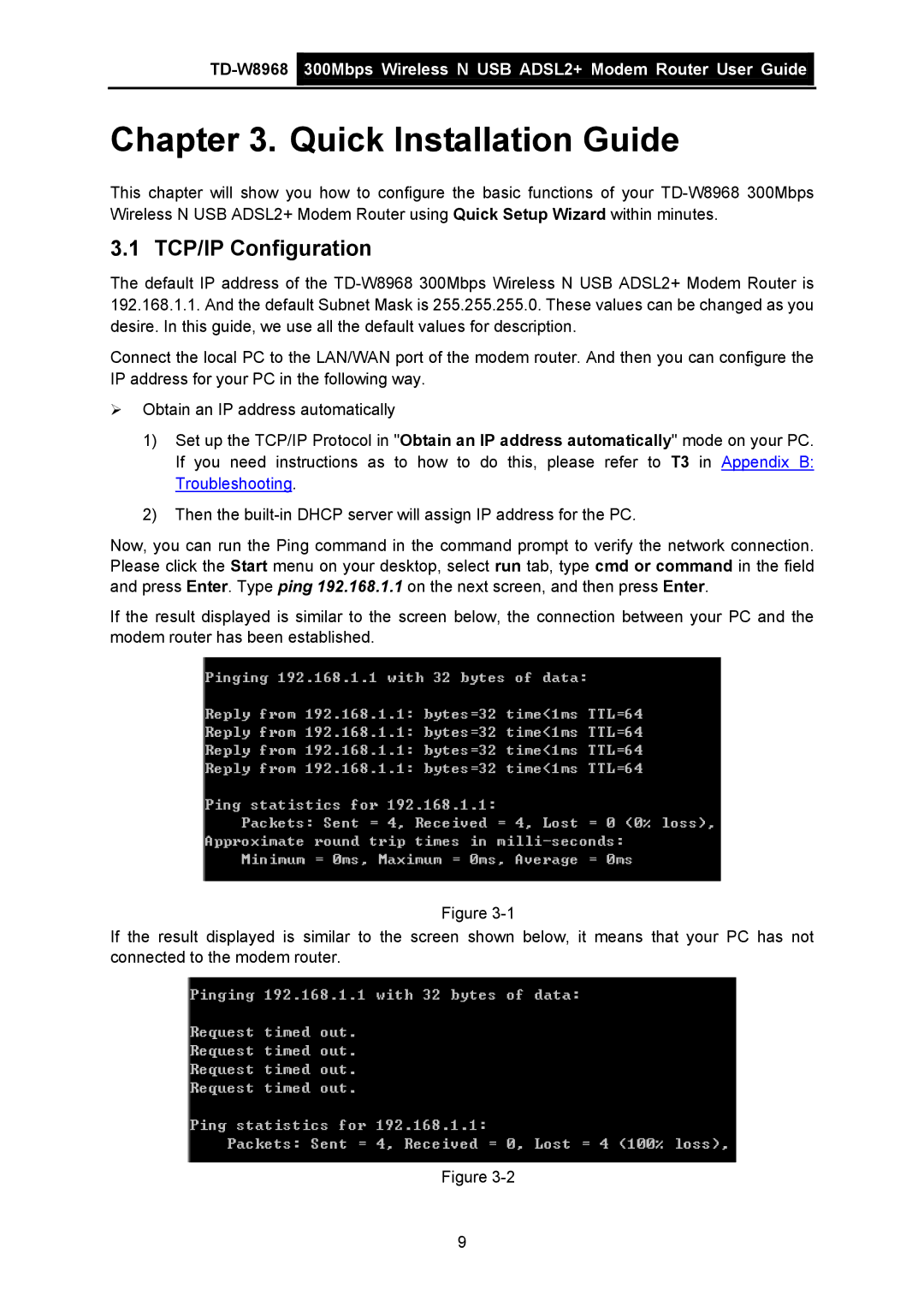 TP-Link TD-W8968 manual Quick Installation Guide, TCP/IP Configuration 