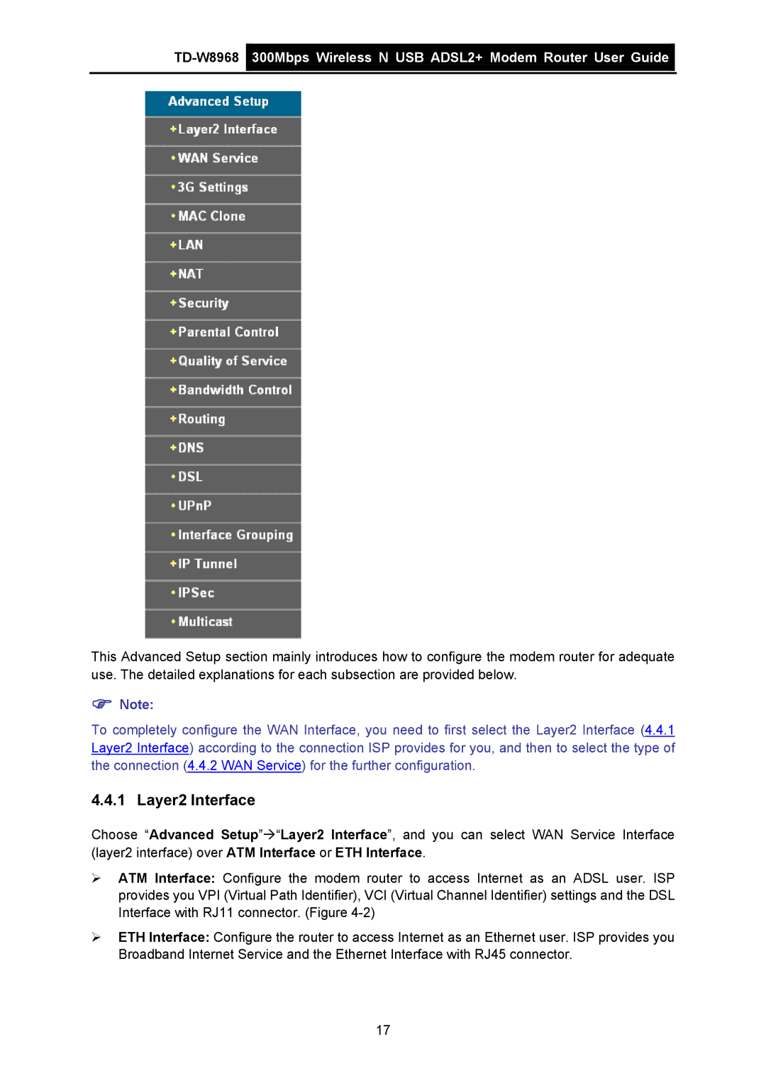 TP-Link TD-W8968 manual Layer2 Interface 