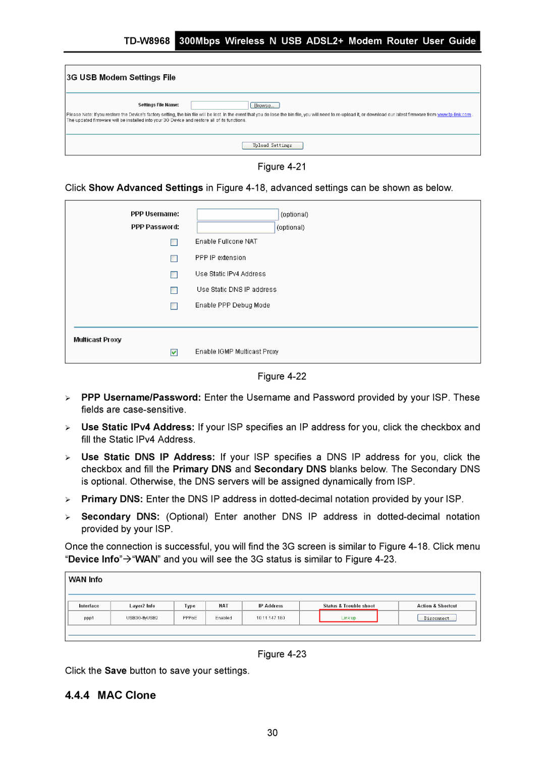 TP-Link TD-W8968 manual MAC Clone 