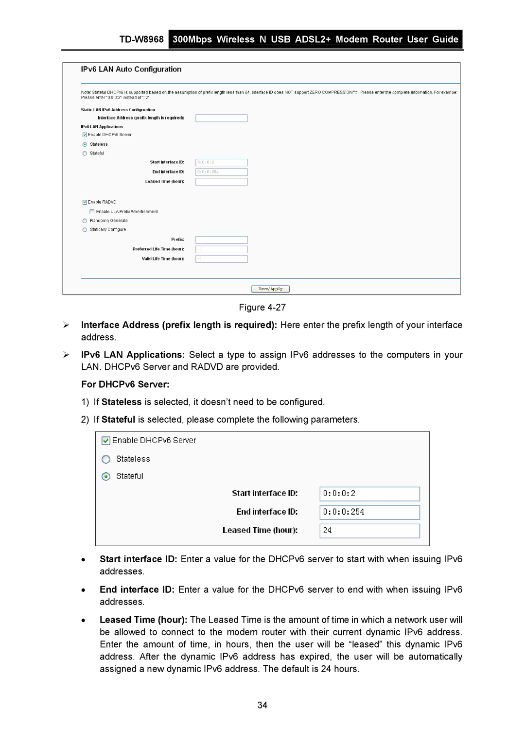 TP-Link TD-W8968 manual For DHCPv6 Server 