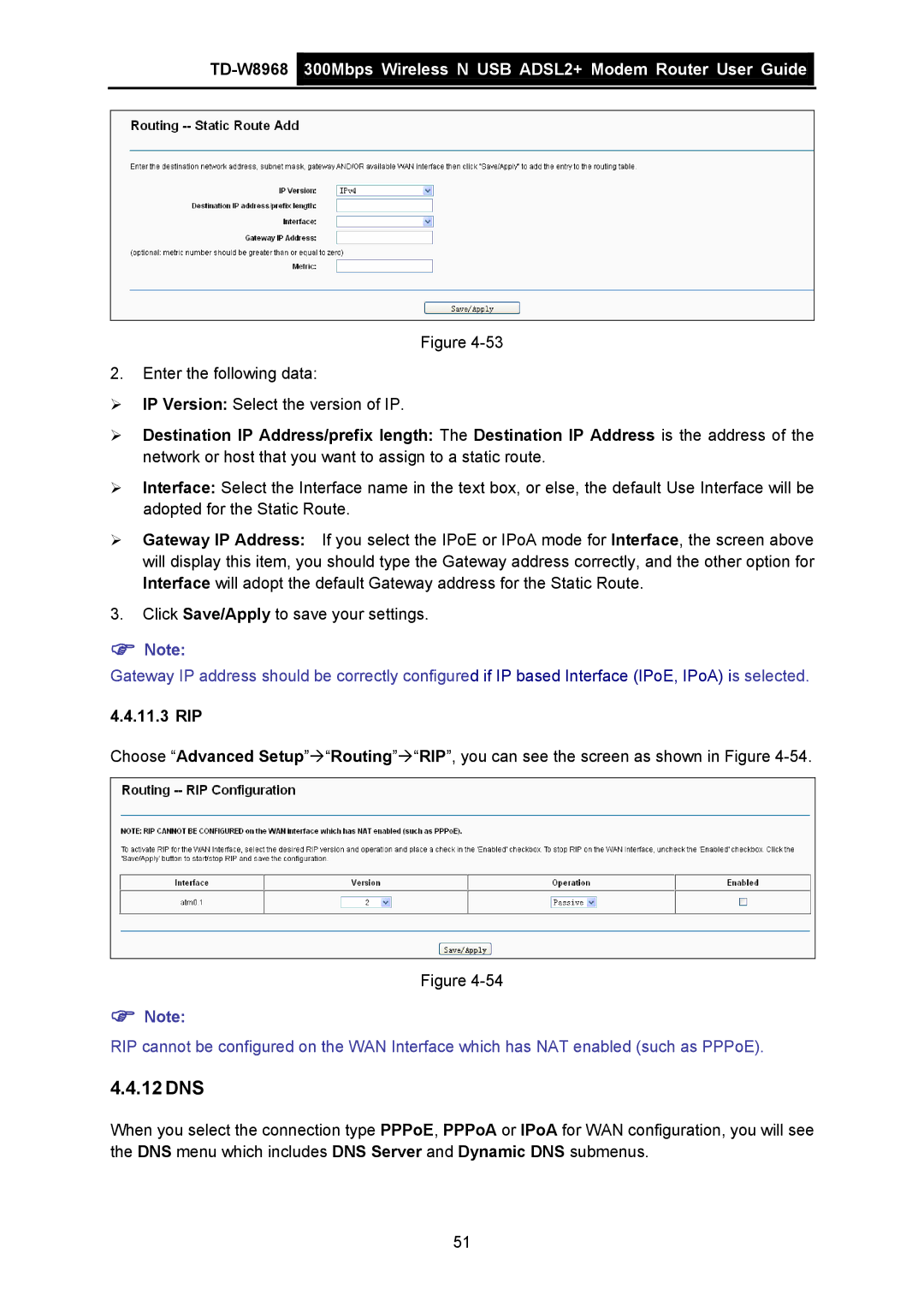 TP-Link TD-W8968 manual 12 DNS, 11.3 RIP 