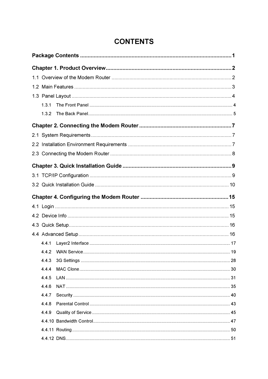 TP-Link TD-W8968 manual Contents 