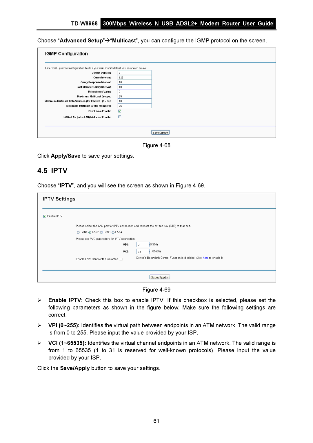 TP-Link TD-W8968 manual Iptv 