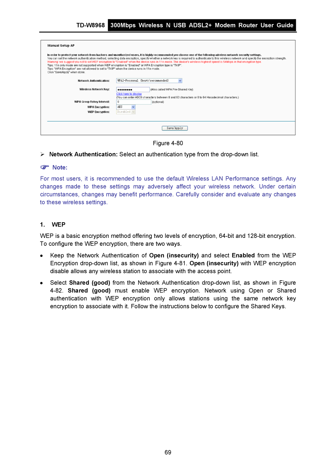 TP-Link TD-W8968 manual Wep 