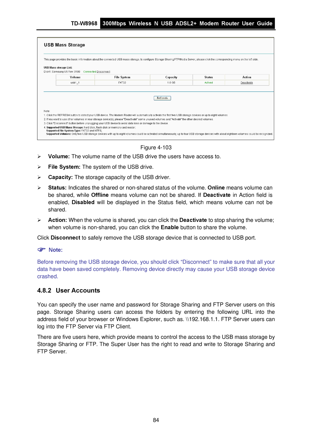 TP-Link TD-W8968 manual User Accounts 