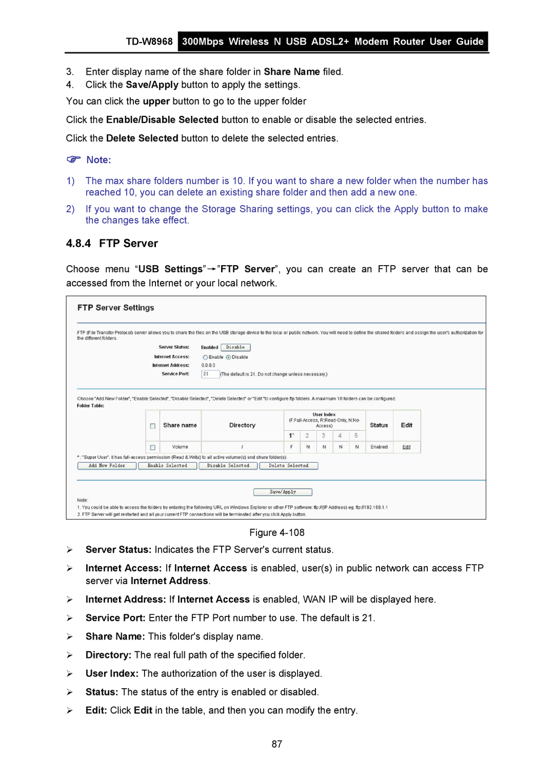 TP-Link TD-W8968 manual FTP Server 