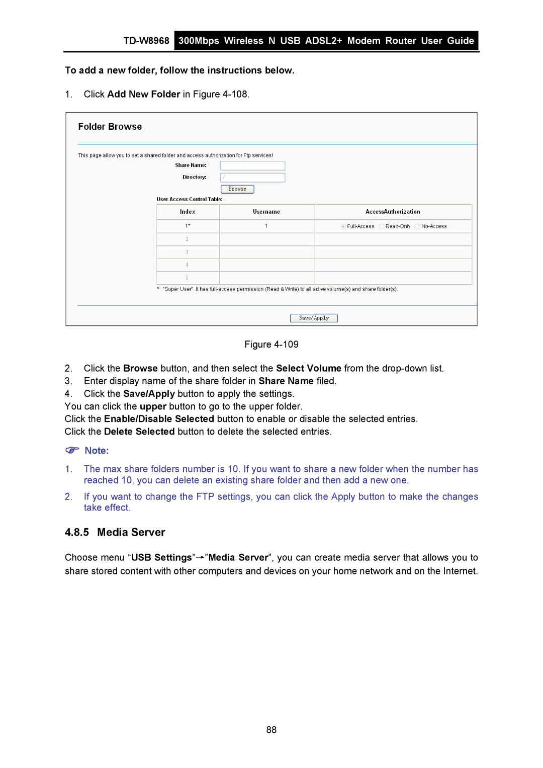 TP-Link TD-W8968 manual Media Server 