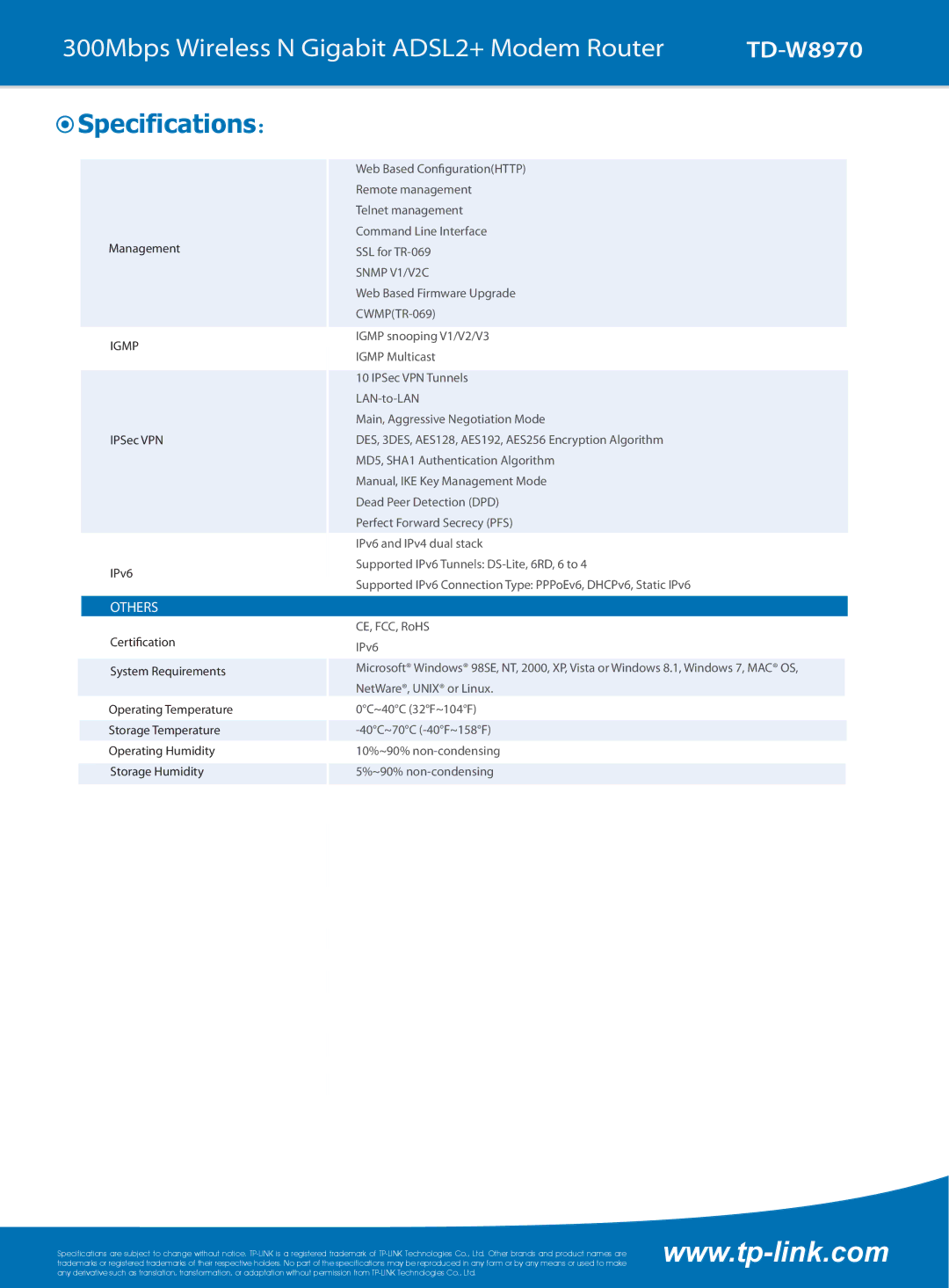 TP-Link td-w8970 manual Others, Snmp V1/V2C 