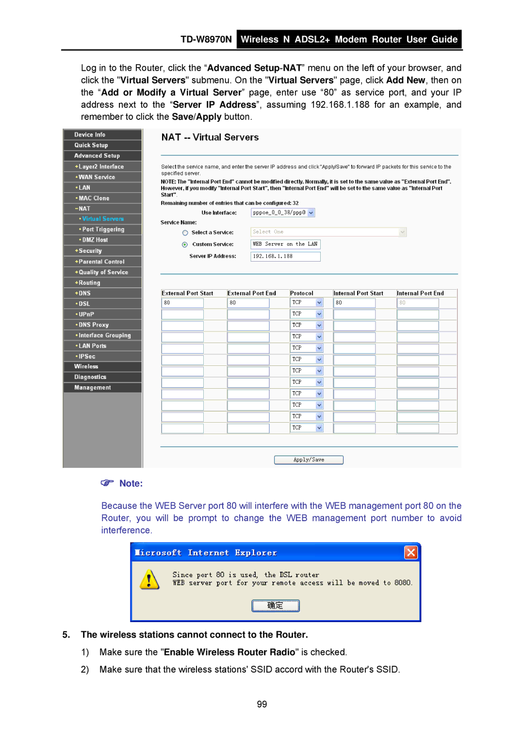 TP-Link TD-W8970N manual Wireless stations cannot connect to the Router 